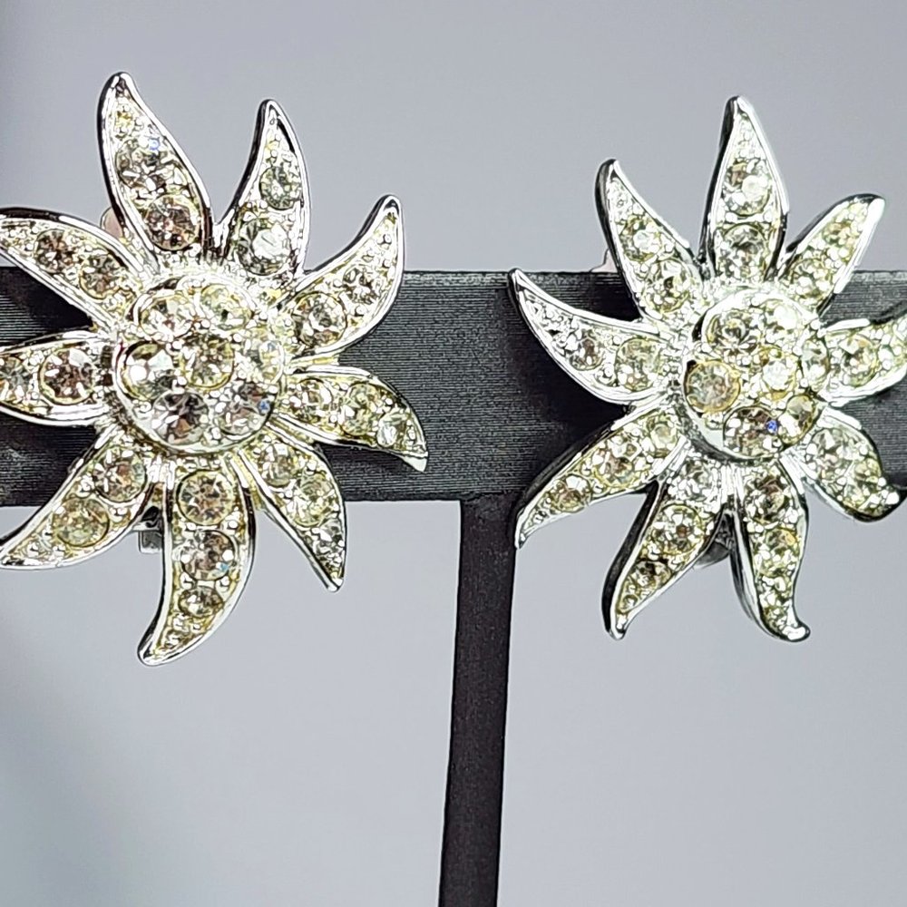 Vintage Rhinestone Sunshine/Flower Clip-On Earrings 45015-037